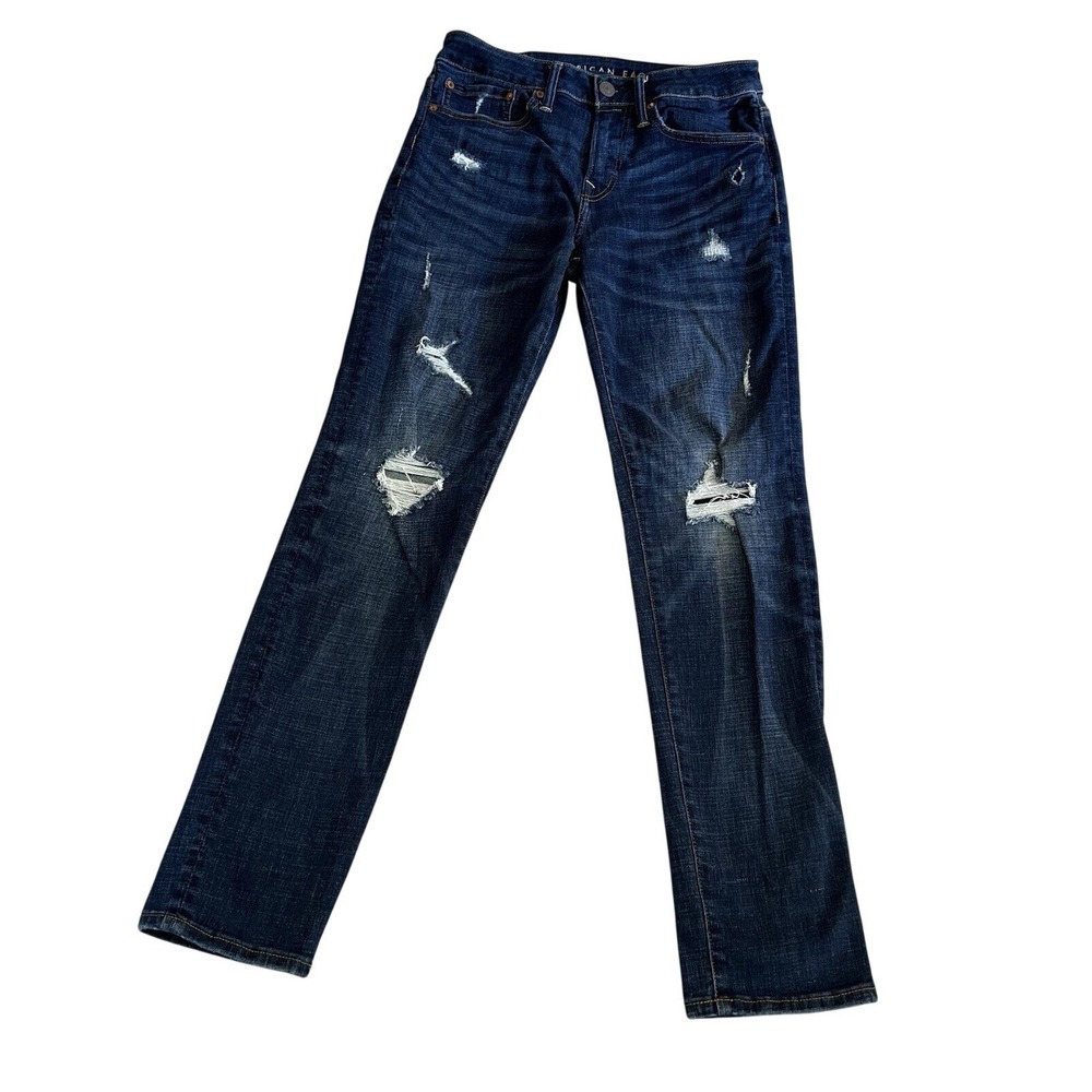 American Eagle Mens Dark Wash Ripped Distressed Slim Jeans